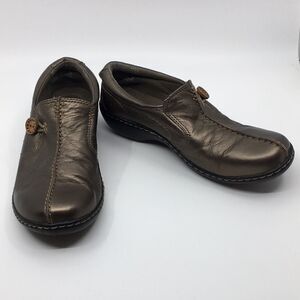 Clarks Un Loop Bronze Metallic Leather Women's Loafers Slip Ons Sz 7